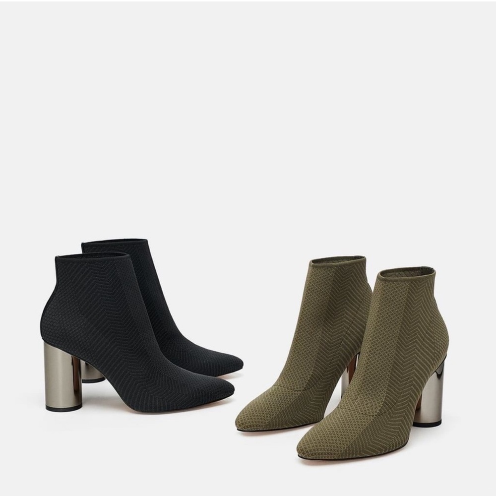 ZARA SOCK STYLE HIGH HEELES ANKLE BOOT Black